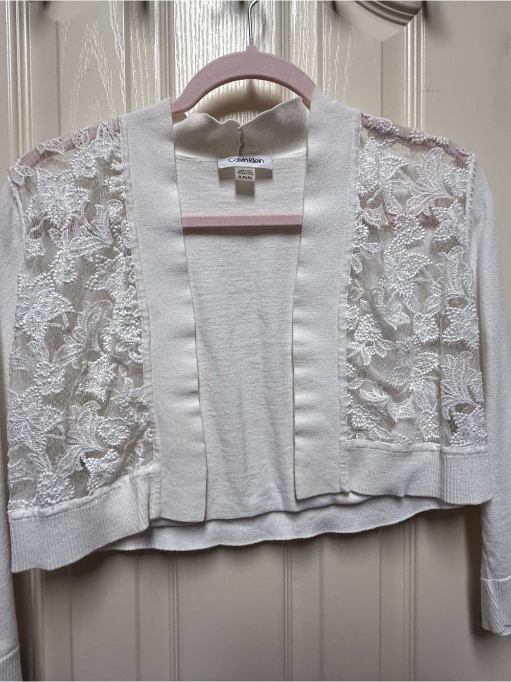 Calvin Klein Women's Ivory Lace-Panel Open Cardigan